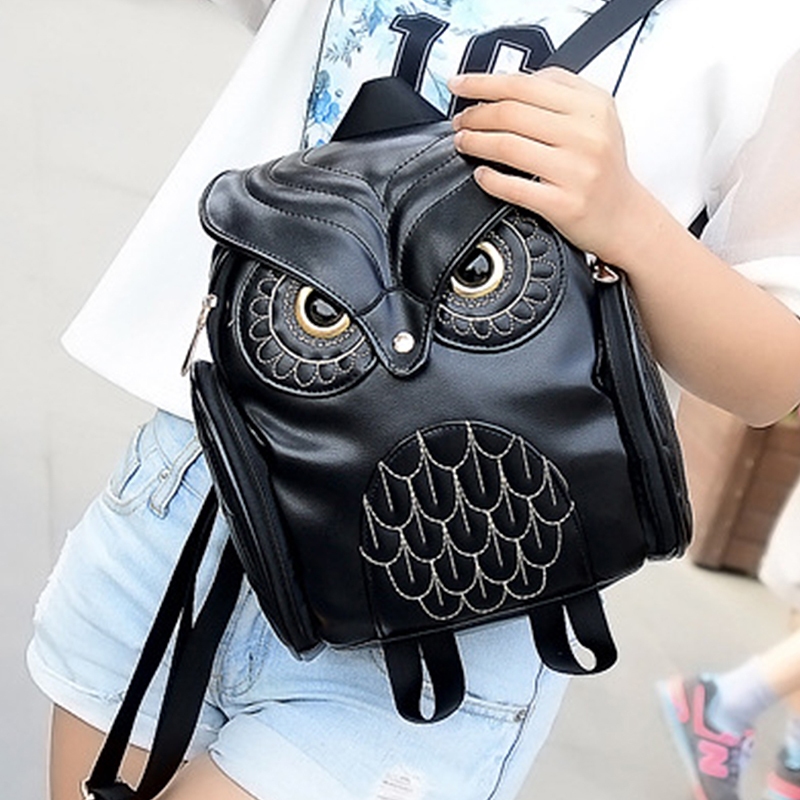 Mochila Corujinha Preta em Relevo | Estilo Kawaii Moderno | PU Resistente | Fofa, Elegante e Ideal para o Dia a Dia