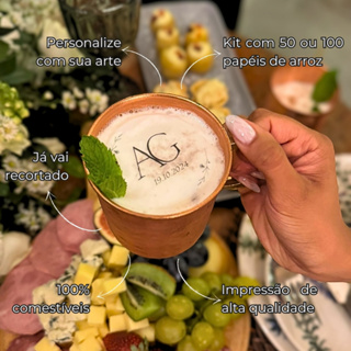 Kit 100 Drink Topper Papel de Arroz - PERSONALIZADO cortado redondo para decoração de bebidas em Oferta na Shopee