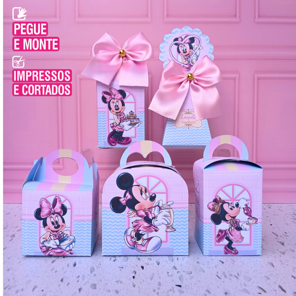 Personalizados Minnie Confeiteira (PEGUE E MONTE)- kit festa -lembrancinha-aniversario -caixinhas - festa infantil