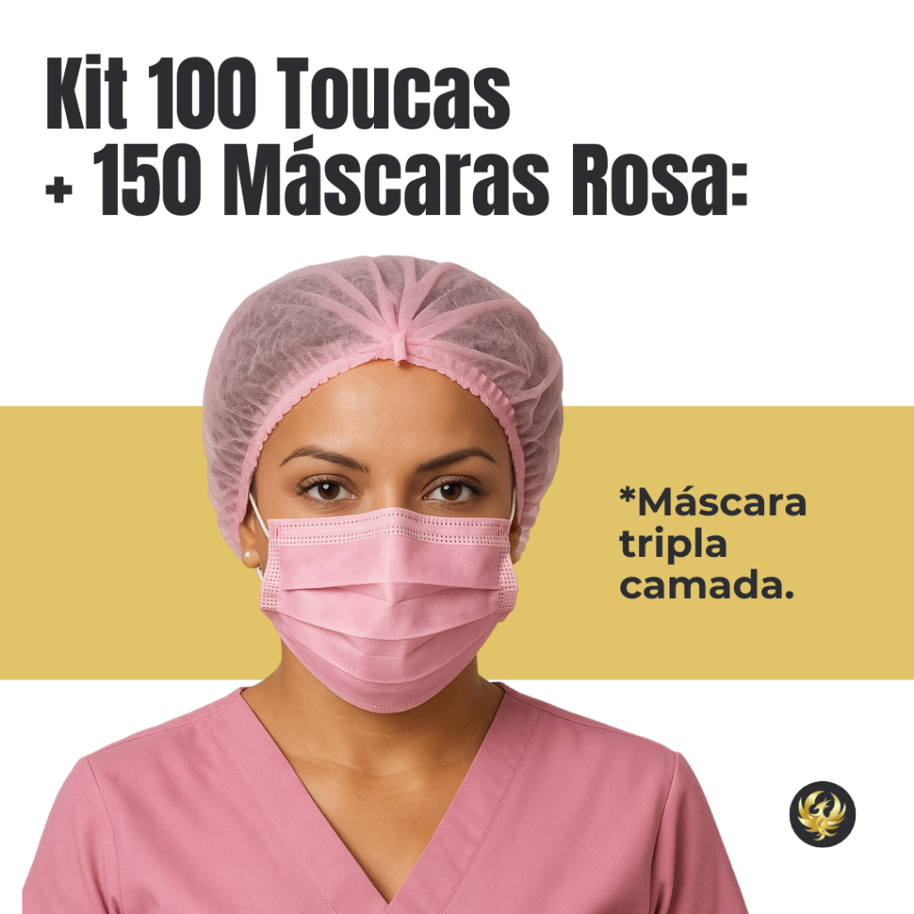 Kit 100 Toucas ROSA De TNT + 150 Máscaras ROSA Descartável De TNT