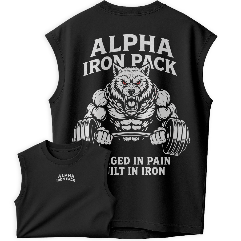 Regata Oversized Camiseta Masculina Academia | Alcateia de Ferro | Estampa Lobo Maromba Alpha