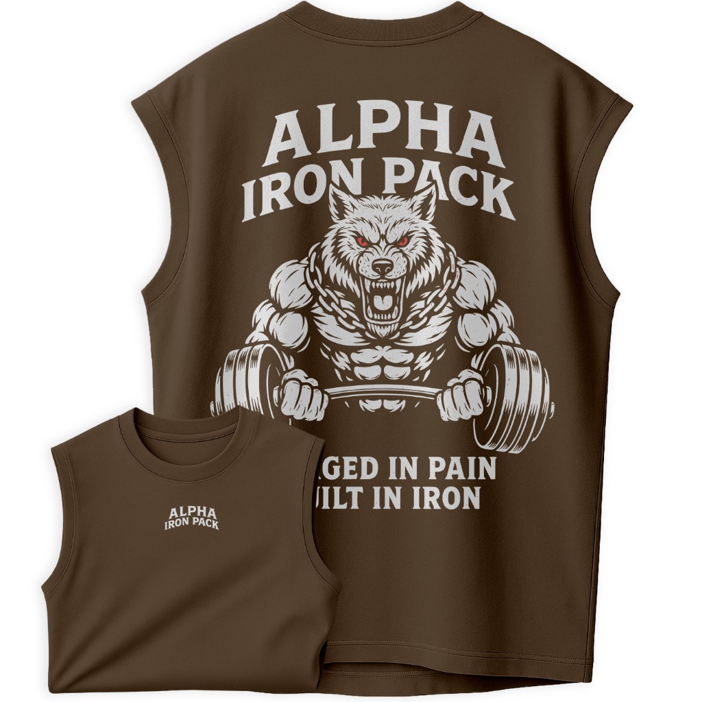 Camiseta Oversized Regata Masculina Academia  Alcateia de Ferro  Estampa Lobo Maromba Alpha