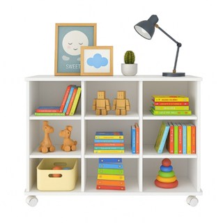 Nicho Organizador E Estante Livros Industrial Multiuso Sem Gavetas Com Rodizios Cor Branco