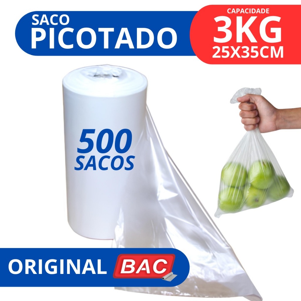 Bobina Picotada 25x35 3kg 500 Sacos Cozinha Armazena Embala Alimento Freezer Microondas Original BAC