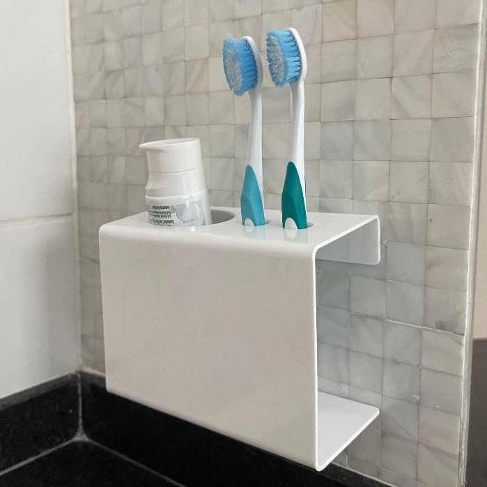 Suporte Porta Escovas e Pasta de Dente Fixação Parede Acompanha Dupla Face