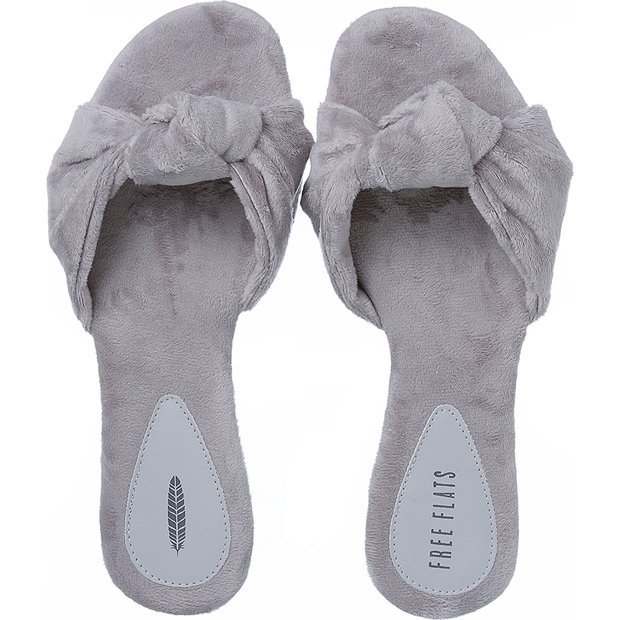 Pantufa Chinelo Modelo Nó Cinza de Pelúcia Feminina E Elegante