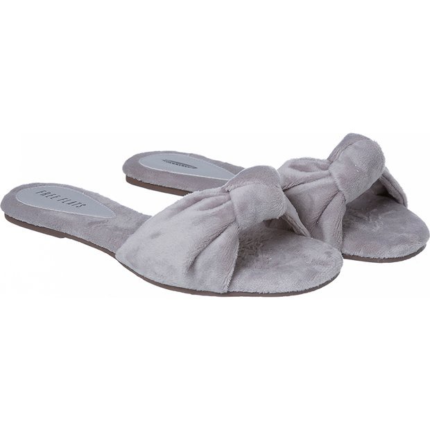 Pantufa Chinelo Modelo Nó Cinza de Pelúcia Feminina E Confortável