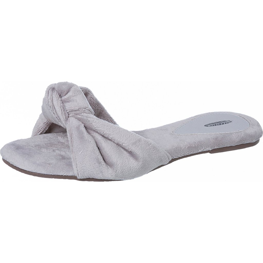 Pantufa Chinelo Modelo Nó Cinza de Pelúcia Feminina E Elegante