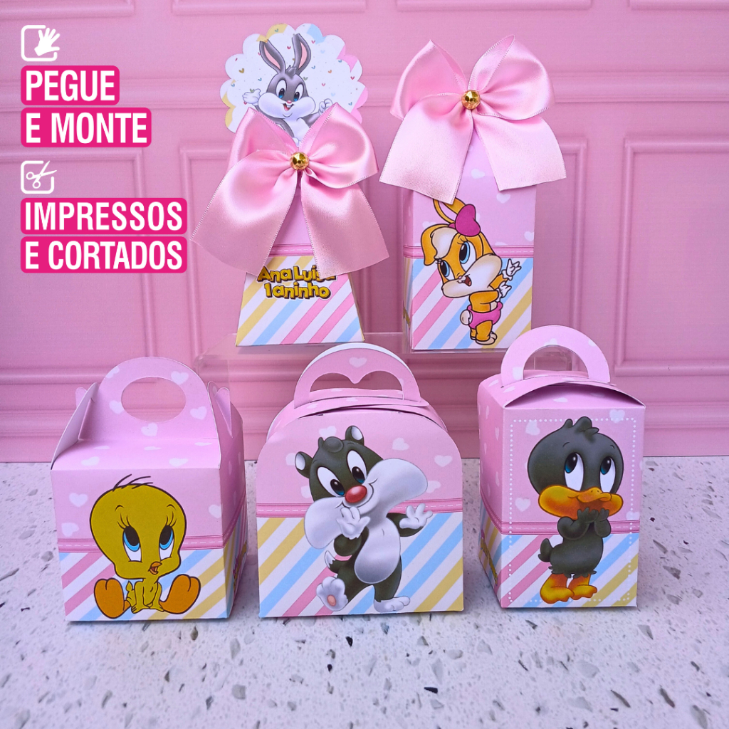 Personalizados Baby Looney Tunes Menina (PEGUE E MONTE)- kit festa -lembrancinha-aniversario -caixinhas - festa infantil
