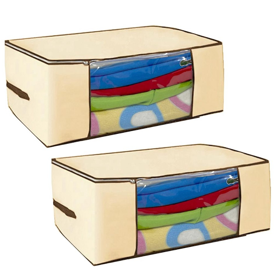 kit 2 Caixa Organizadora de guarda roupa/Edredom/lençol/sapatos/coberta 45x45x20cm ( Creme )