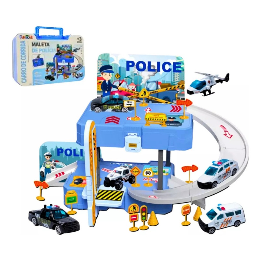 maleta policial pista de carrinho brinquedo infantil para menino facil de montar presente