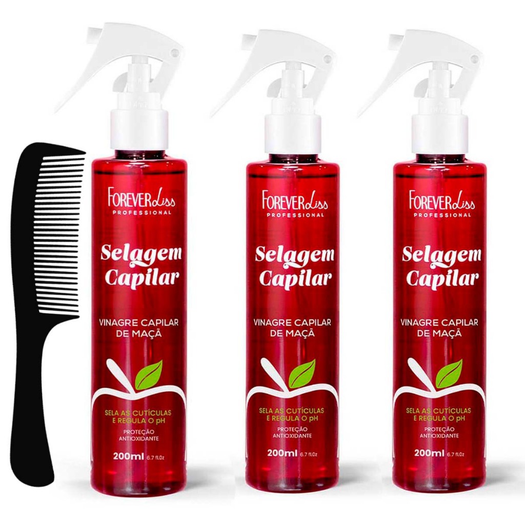 Kit 03 Vinagre Capilar de Maçã Forever Liss 200ml