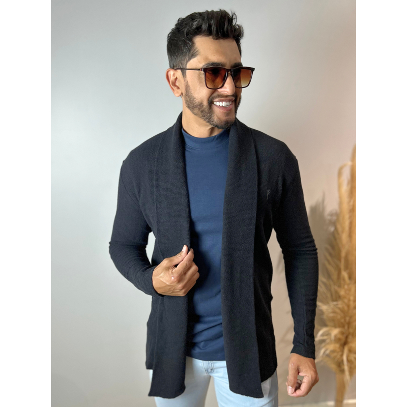 Cardigan Masculino Manga Longa Texturizado Blazer Comprido Casaco Moda Inverno Frio Assimétrico Estiloso Slim Fitnes