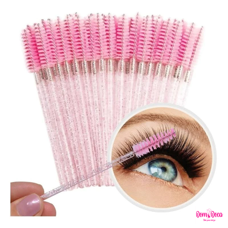 Kit 100 Escovinhas Com Glitter Extensão De Cilios Sobrancelha
