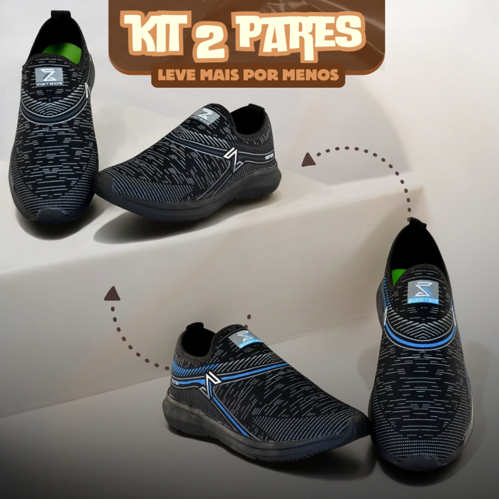 Kit 2 Pares Tênis Masculino de Nylon Esportivo | Ultra Leve, Resistente e Confortável | 34 ao 43
