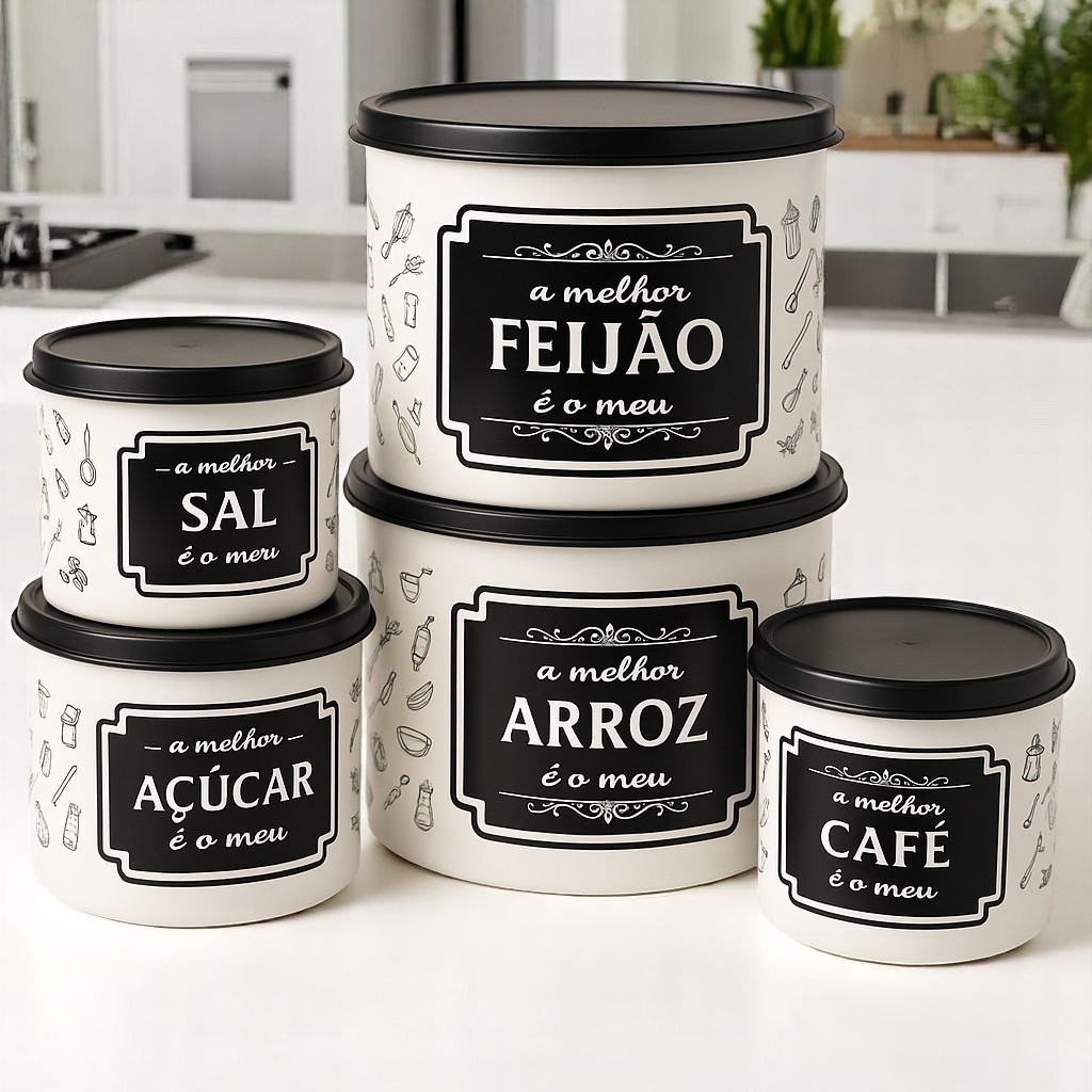 Kit De Mantimentos Jogo De 5 Peças Da Vovo Adesivado Porta Alimentos Redondo Mantimentos M...