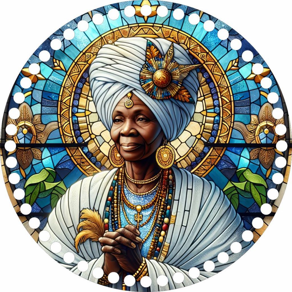 Vovó Maria Conga - Base MDF Fio de Malha - Arte Estilo Vitral