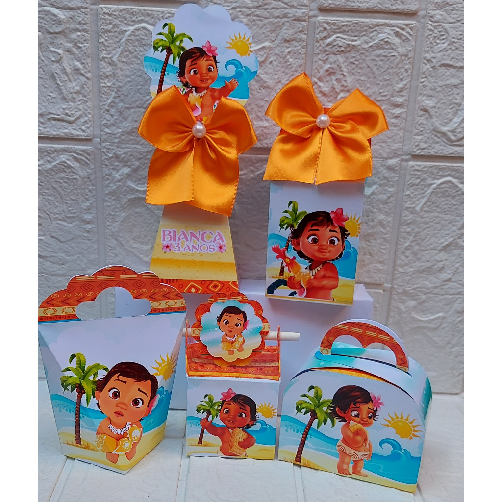 Kit Festa Personalizados Moana Baby | Lembrancinhas Festa Infantil Aniversário Caixinhas Mimos para festa PEGUE E MONTE