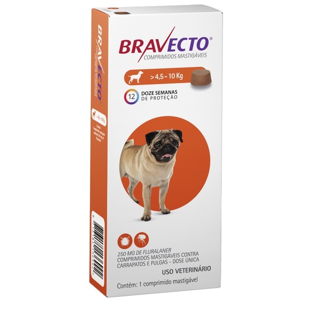 Antipulgas Bravecto 4,5 à 10 kg 1 Comprimido Original Laranja em Oferta na Shopee