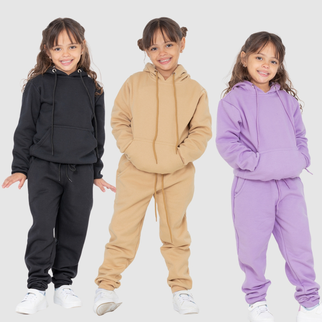 kit 3 conjunto infantil menina menino roupa infantil blusa de frio capuz calça punho