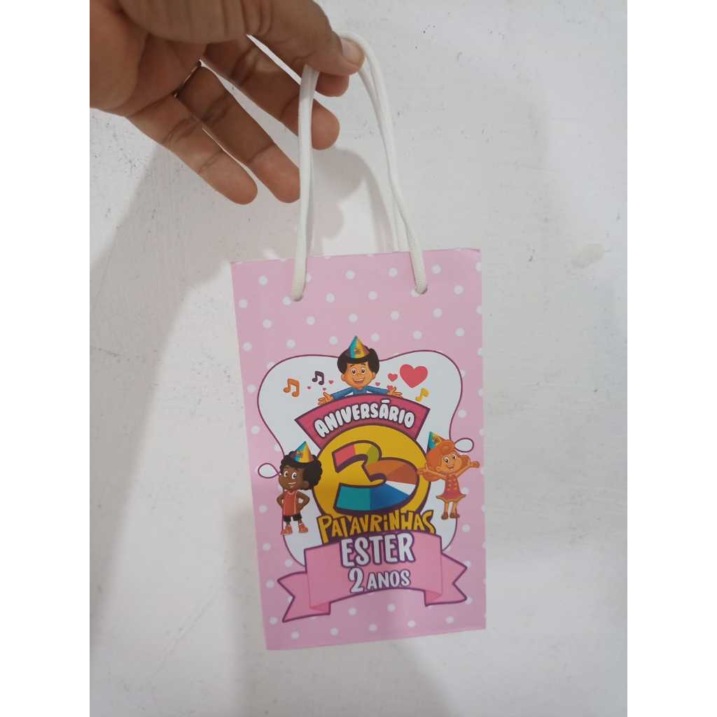PEGUE E MONTE-Sacolinha (P) Personalizada 3 PALAVRINHAS ROSA  10X15cm Rosa Lembrancinha Festa, Infantil Sacola Surpresa