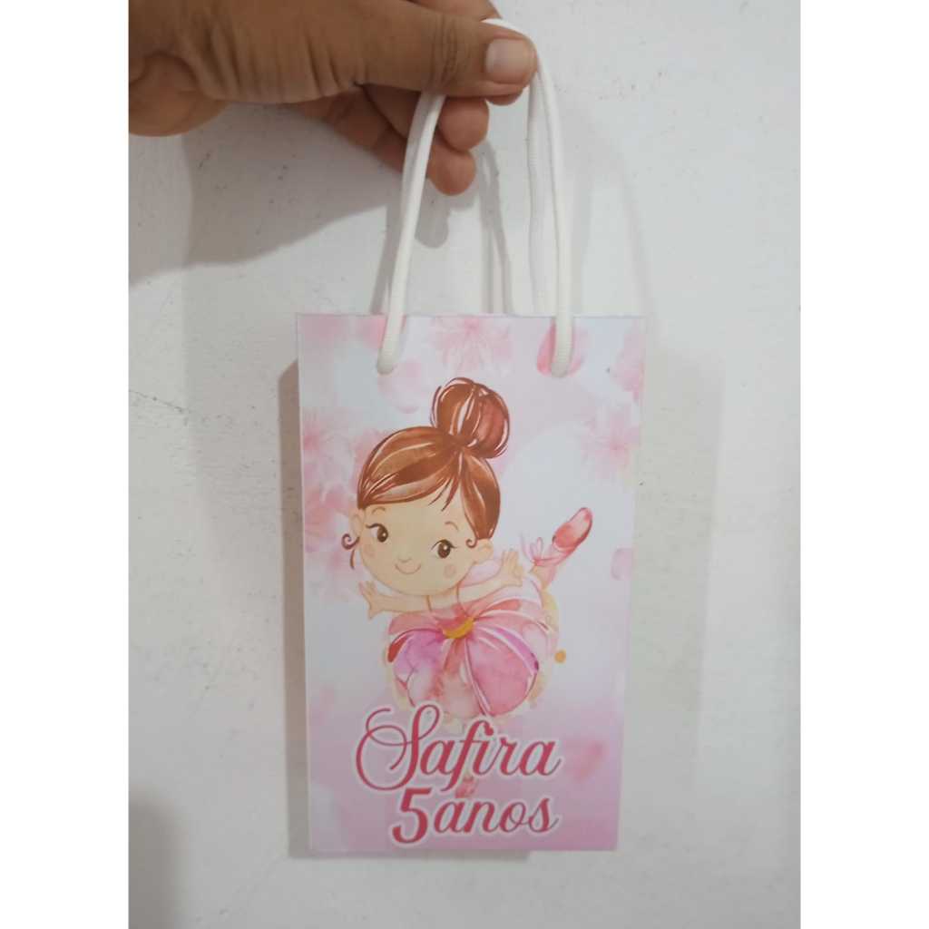 PEGUE E MONTE-Sacolinha (P) Personalizada BAILARINA  10X15cm Rosa Lembrancinha Festa,Infantil Sacola Surpresa