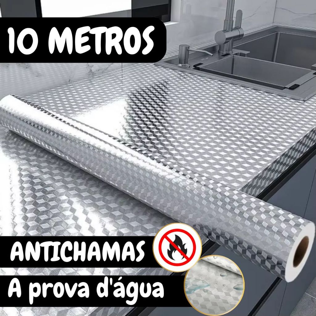 Papel De Alumínio Rolo Adesivo 3D A Prova Da Água Cozinha Pia Impermeável Antichamas em Oferta na Shopee