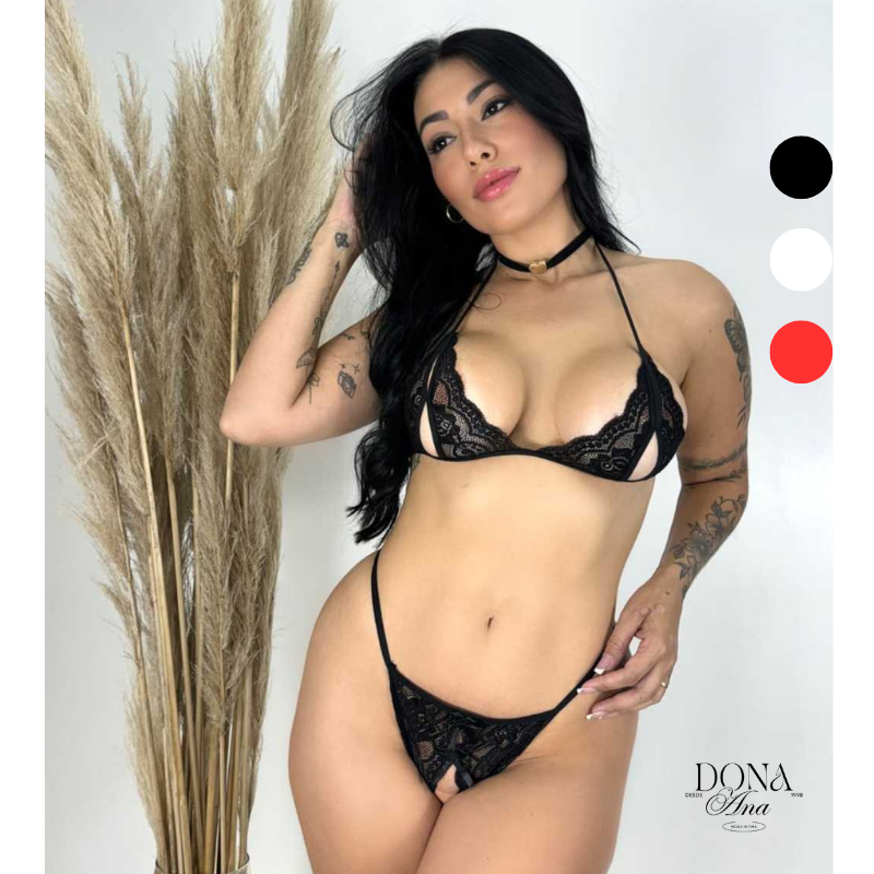 Conjunto Lingerie Sexy Apressadinha  Renda com Abertura  Sensual, Confortável, Tamanho Único (38-42)