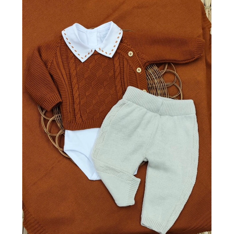 kit saída maternidade conjunto tricô menino manta casaquinho calça e body bordado premium