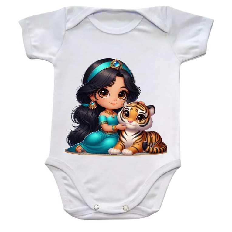 Body branco  - Personalizado para Bebê - PRINCESA Jasmine!