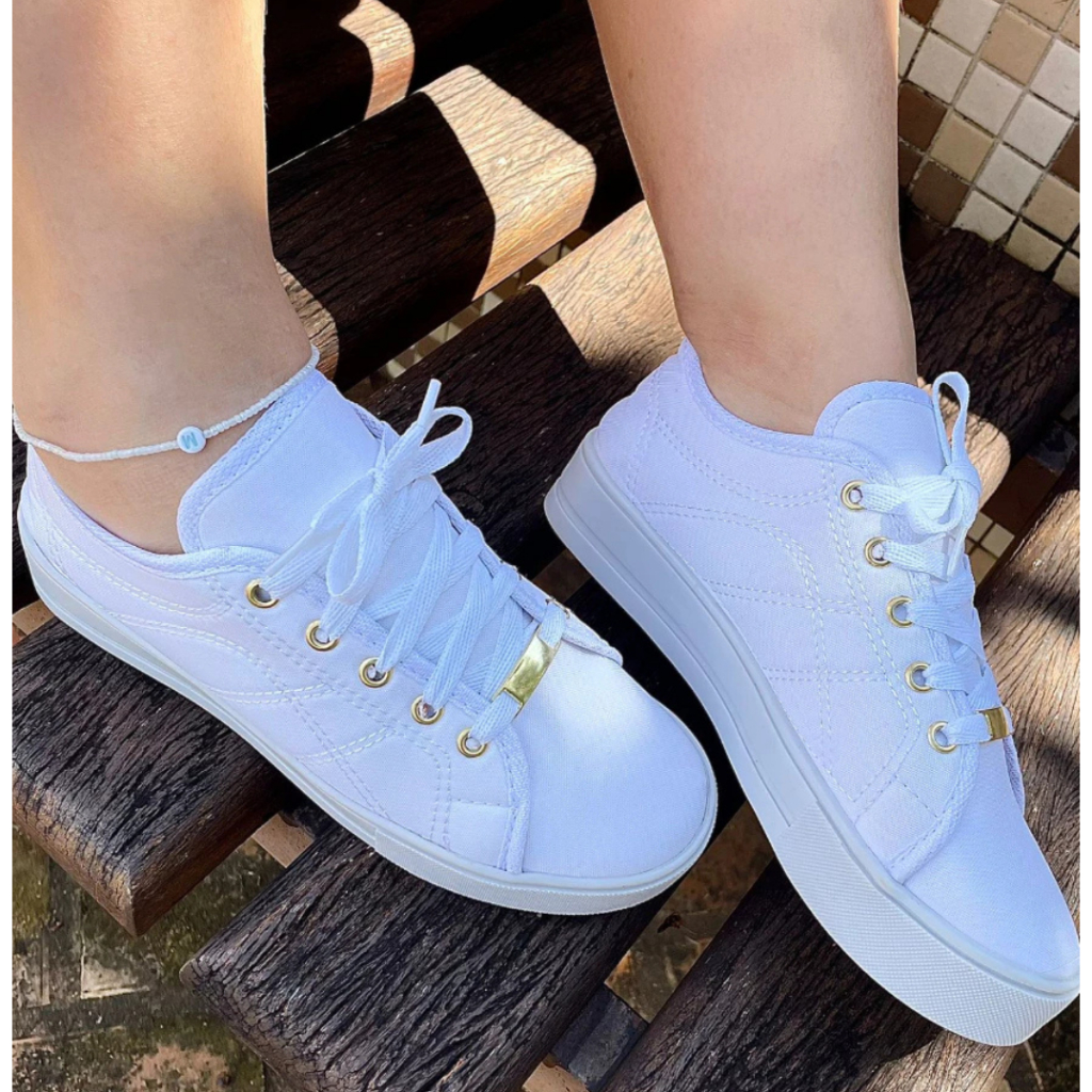 Tênis Casual Feminino - Branco e Nude