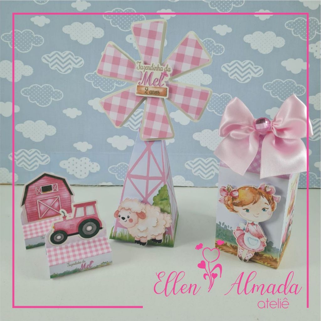 Caixas Personalizadas Fazendinha Menina-Lembrancinhas Fazendinha Rosa-Personalizados Fazendinha Rosa