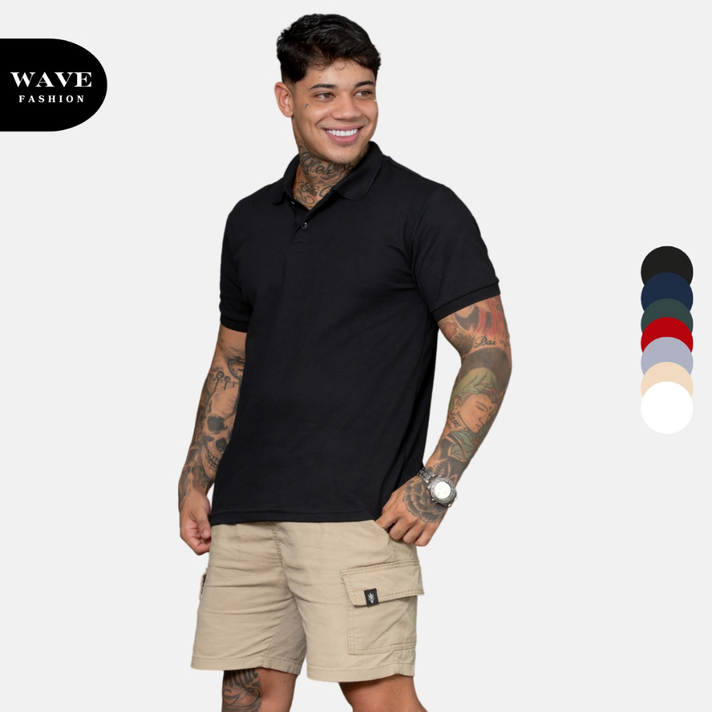 Camisa Polo Piquet Masculina Premium Lisa e Bordada Verao