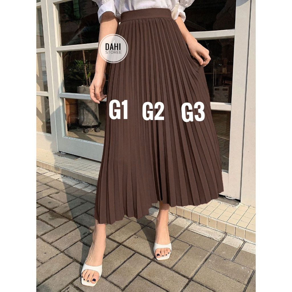 Saia midi plissada plus size com forro longuete elegante em Oferta na Shopee