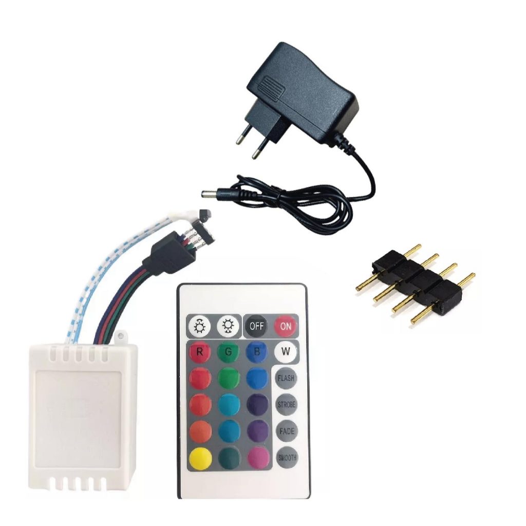 Kit Controlador Rgb + Fonte 12V 2A + Controle Remoto  para Fita Led + Emenda 4 pinos - 5050