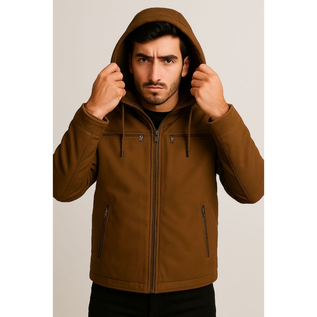 Jaqueta masculina sarja casaco com capuz e bolsos forrados