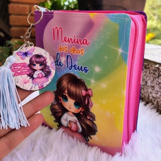 Bíblia Sagrada Infantil + Chaveiro Palavras Jesus Vermelho Evangélica Ziper Índice em Oferta na Shopee