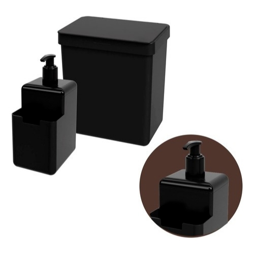 Kit Organização de Pia Lixeira Cesto 3,5 Litros e Dispenser Detergente 500 ML Porta Bucha ...