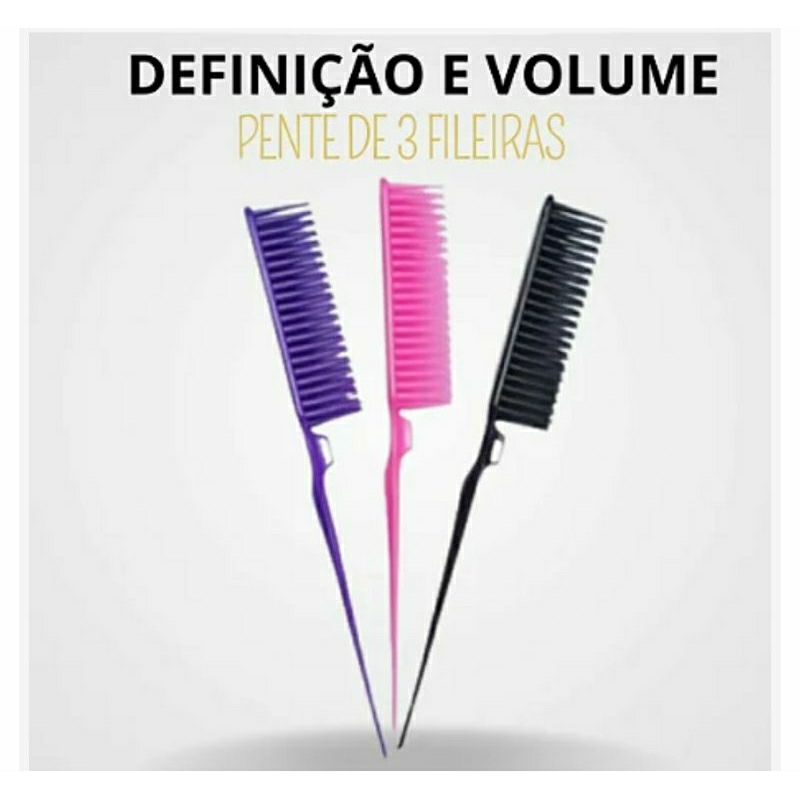 Kit com 3 Pentes Fitagem Finalizador Volumes Definição Desembaraço - Cabelos Cacheados e Lisos