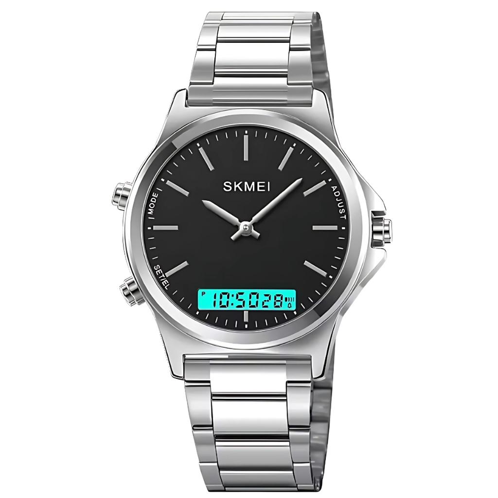 Relógio masculino social prata analógico digital inox 2120 de pulso ponteiro homem