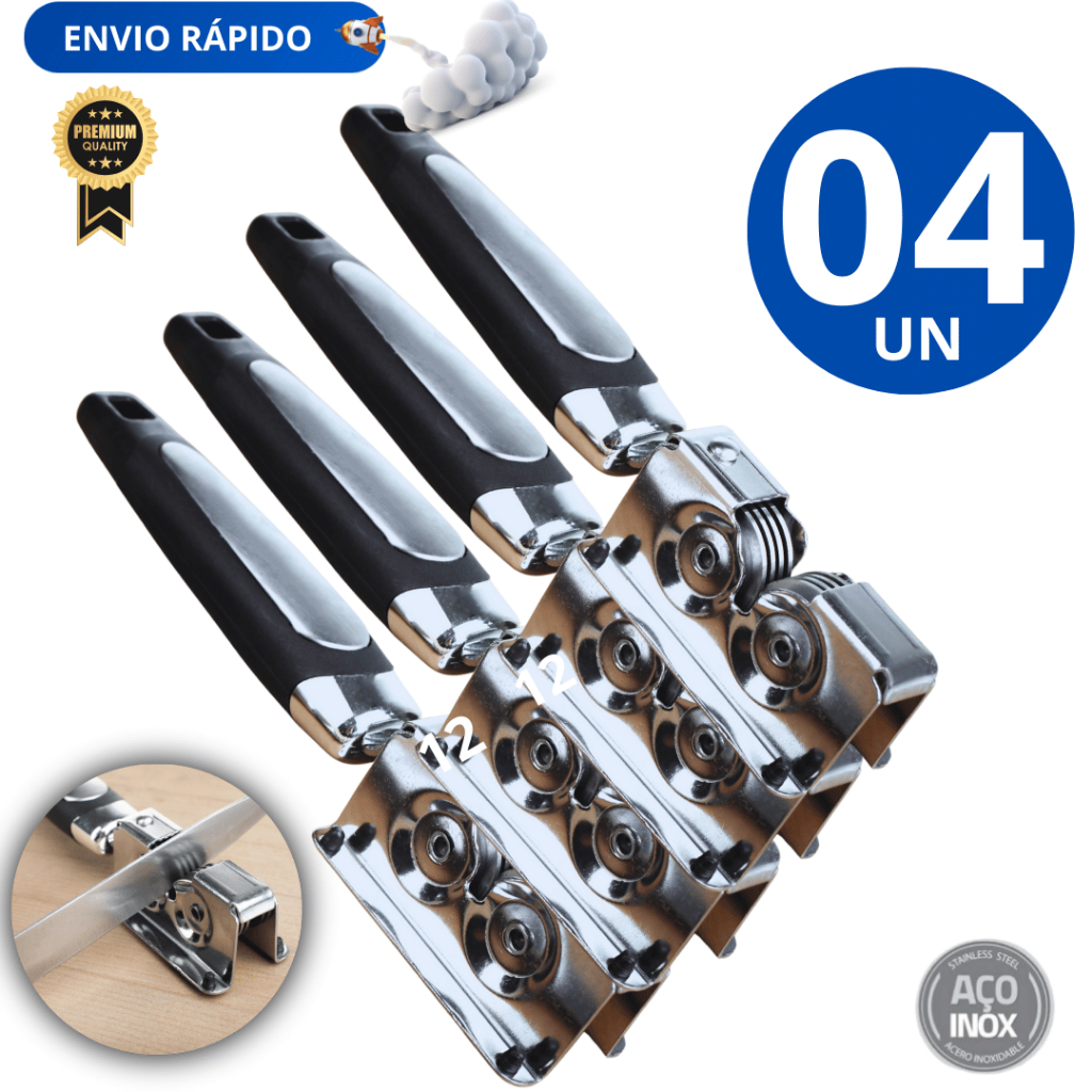 Kit 4 Peças Afiador Amolador de Faca Tesoura Variáveis Utilidades  Canivete Lâmina Inox Multifuncional