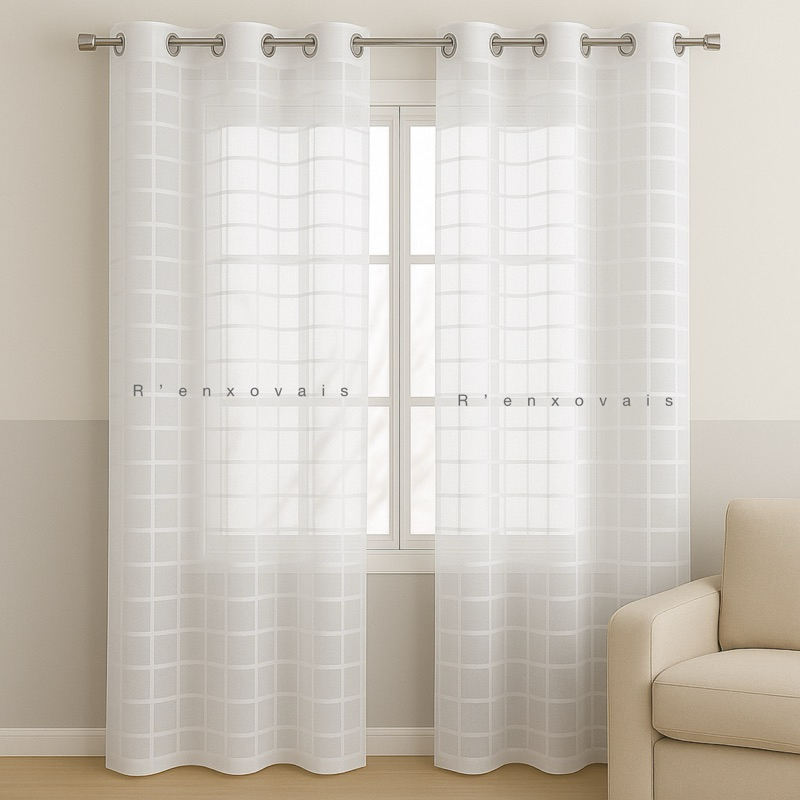 Cortina Voil Xadrez 4,00x1,70 Decoração Sala e Quarto em Oferta na Shopee