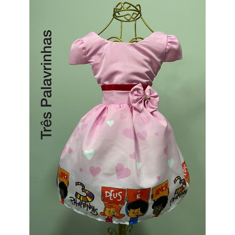 Vestido temático infantil festa aniversário personagem três palavrinhas em Oferta na Shopee