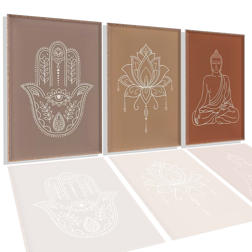 Imagem Quadro Decorativo Mandala Buda Meditação Espiritual 3 Peças Sala Quarto Escritório Zen Decoração