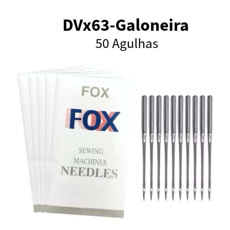 50 Agulhas DVx63 Galoneira Nº9/10/11/12/14/16/18 FOX Maquina Costura Industrial em Oferta na Shopee
