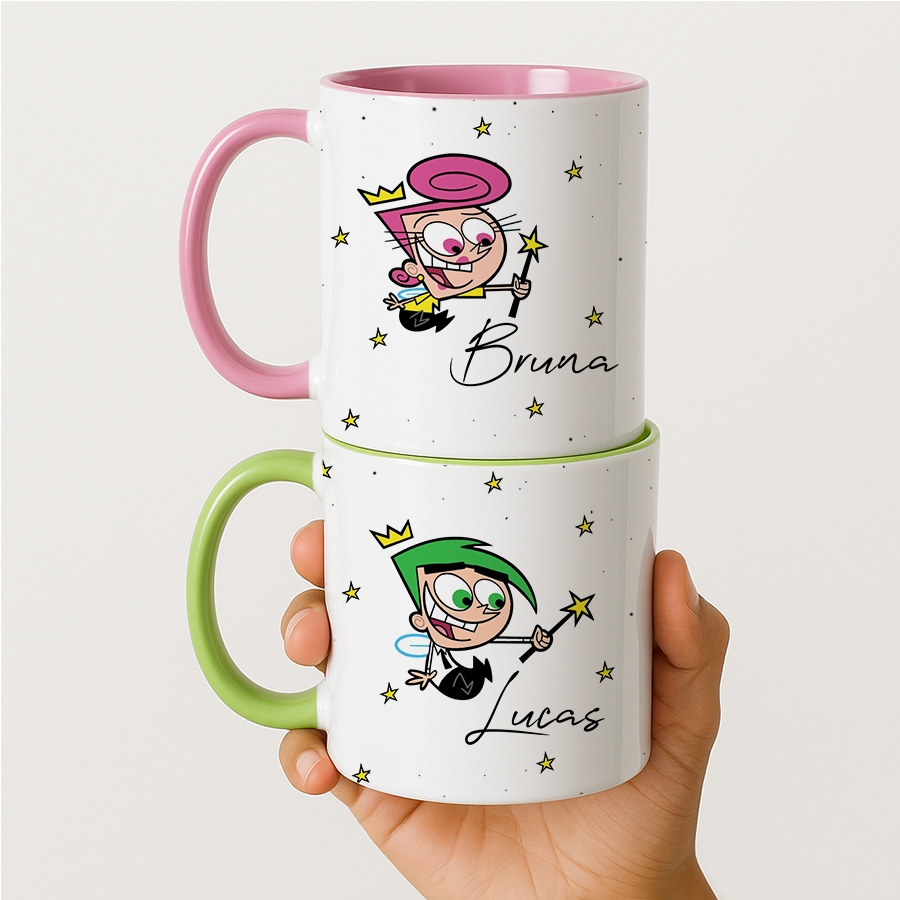 Canecas alça e interior colorida Padrinhos Mágicos Personalizáveis de Batismo Dindo Dinda rosa verde em Oferta na Shopee