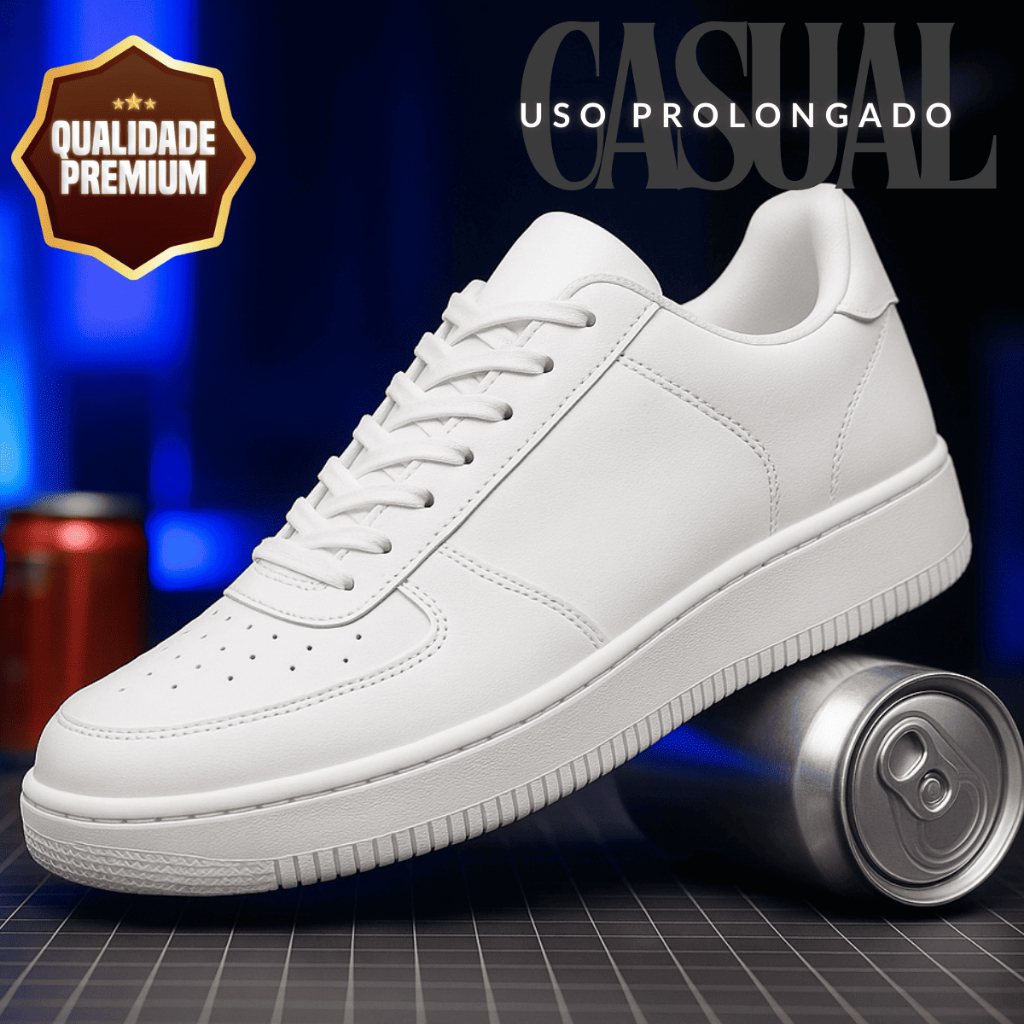 Tenis Masculino Casual Unissex Branco 34 Ao 43 Macio Confortável Branco Preto Lançamento