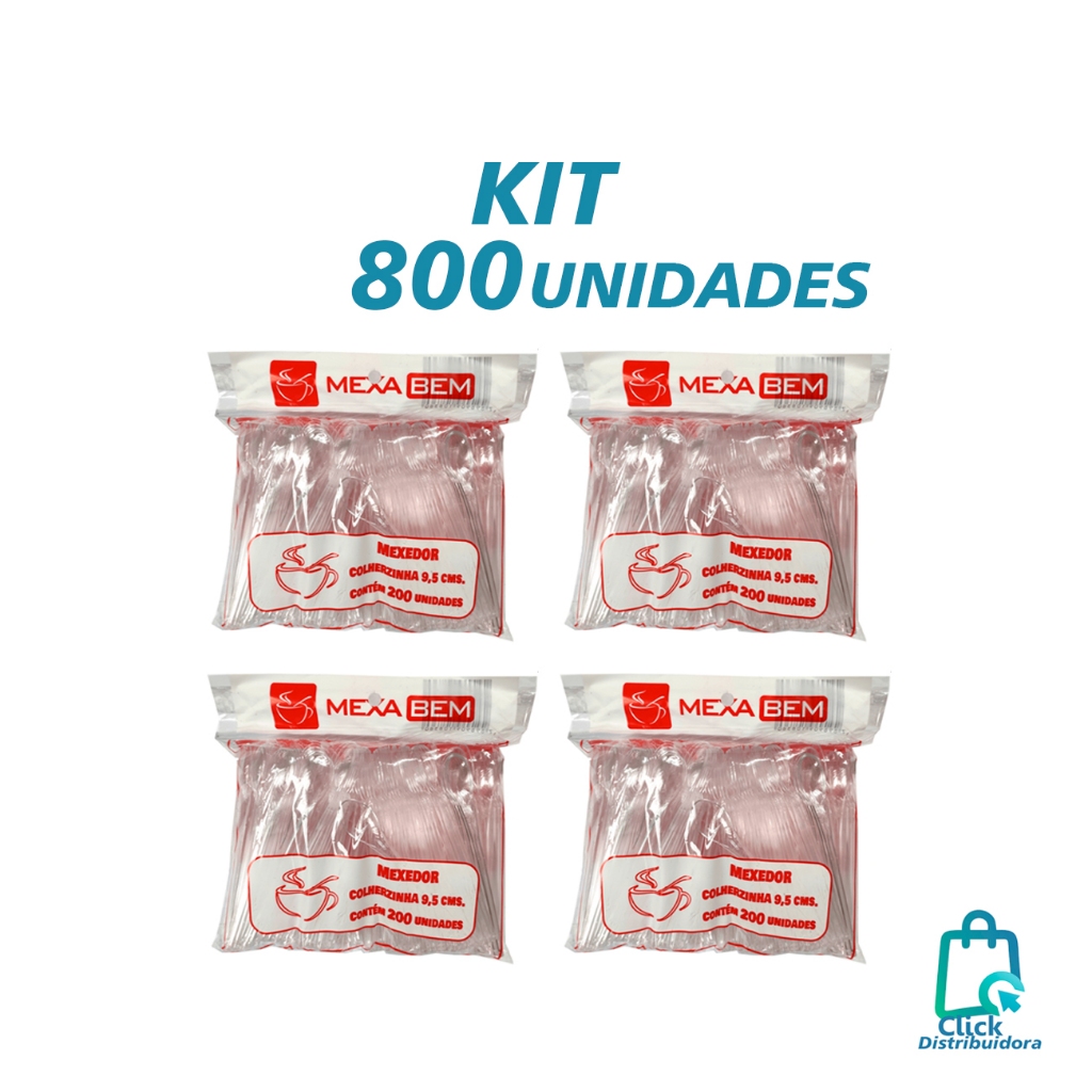 KIT 800 unidades Colher Mexedora para Café com 9,5cm Cristal Mexa Bem com 200 unidades cada Colherzinha para Brigadeiro