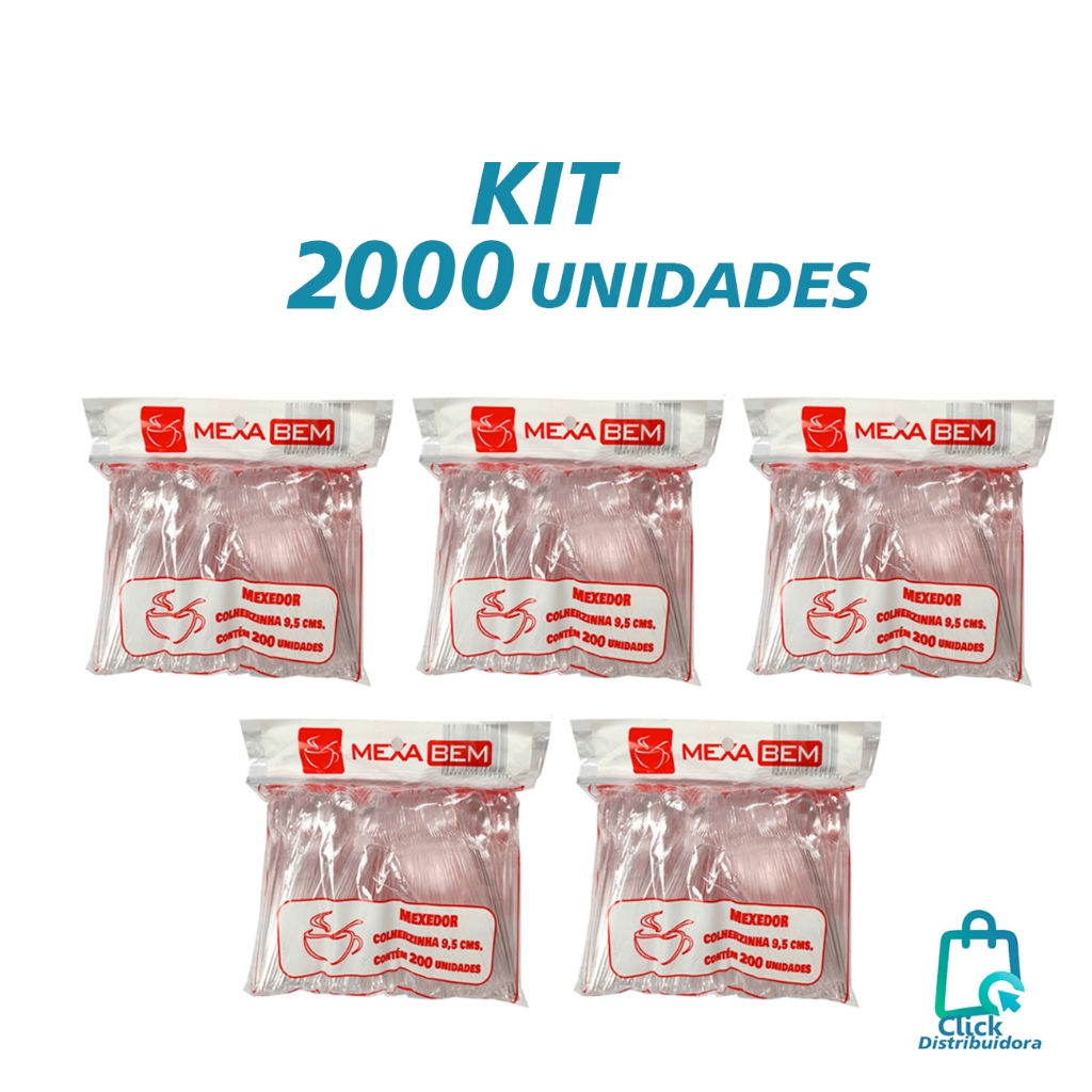 KIT 2000 unidades Colher Mexedora para Café com 9,5cm Cristal Mexa Bem com 200 unidades cada Colherzinha para Brigadeiro