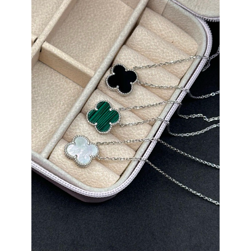Colar Trevo Virginia Preto,Branco ou Verde Prata925 Pedra Natural